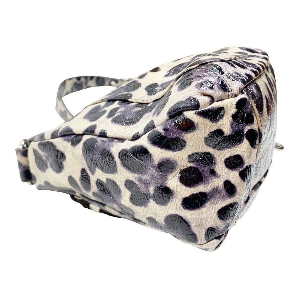 B. Makowsky Shiny Leopard Print Genuine Leather Satchel Handbag Purse - Picture 7 of 16